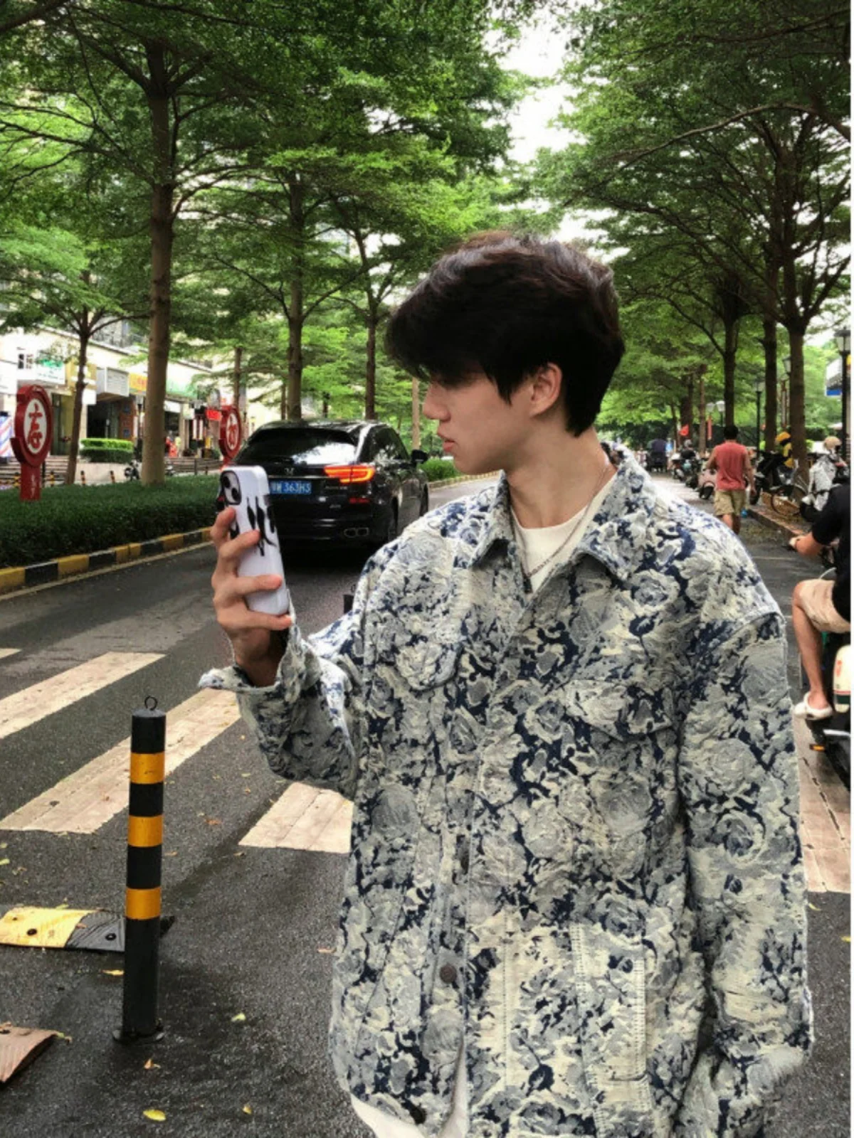 

Waed Denim Jaet Men's Spring Autumn High Sensation Cool Collar Jaet Small Destruction Sle Versatile Top