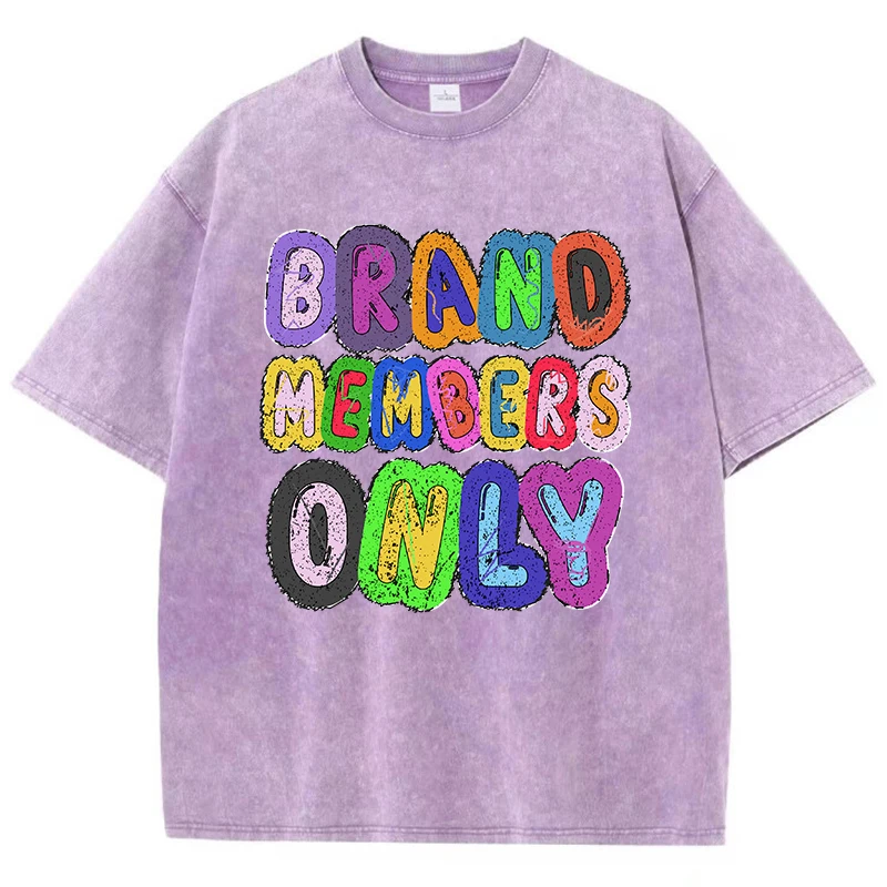 

Casual Women Washed T-Shirts Brand Members Only Letter Printed Tops Cotton Distressed Crewneck Oversize Tees Vintage Clothes