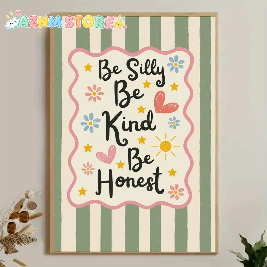 2D Flat, 2D Flat, 1pc Frameless Canvas Artwork, Showcasing an Inspirational Quote That Encourages Silliness, Kindness, And Ho