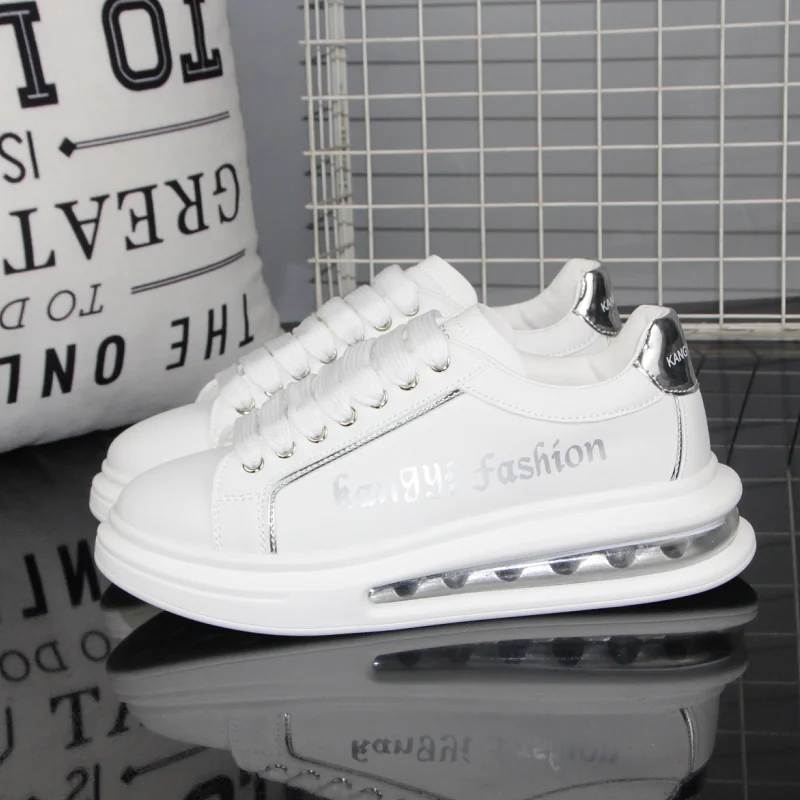 Luxury Brand Design Air Cushion Woman Shoes Korea Fashion Letter Printing White Leather Couple Board-shoe Sneakers Tennis Female