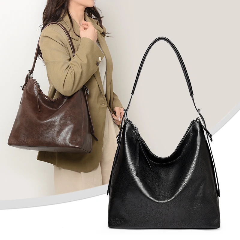 Fashion Solid Color Leather Shoulder Bag Women Versatile Hobo Purse with Top Handle Ladies Daily Commuter Travel Handbag 2026