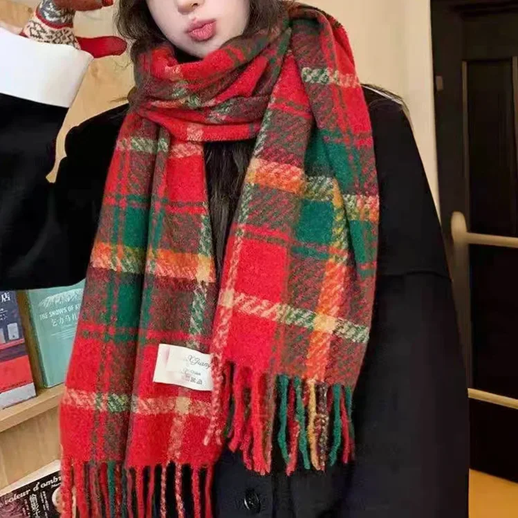 Winter Scarf for Women 2024 New High end, Dried Rose Checkered Korean Versatile, Warm Men's Neck