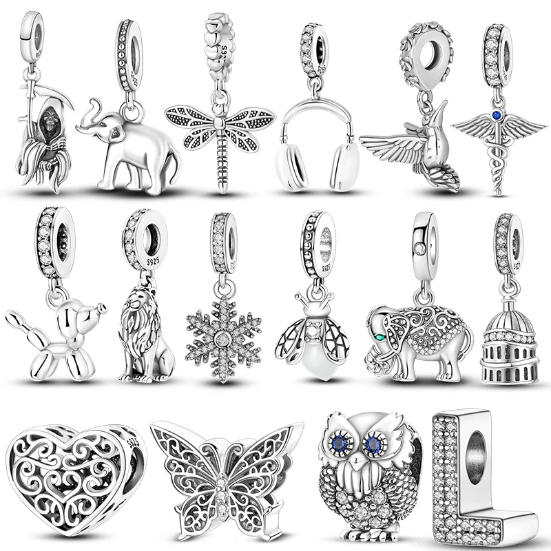 Abalorios de plata de ley 925 originales para mujer, colgante de mariposa, perro, búho, pulsera, regalos de joyería