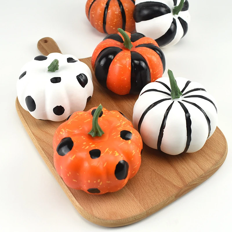 

6pcs Faux Foam Line Spotted Pumpkin Halloween Create Atmosphere Vegetable Cabinet Display Photography Diy Props