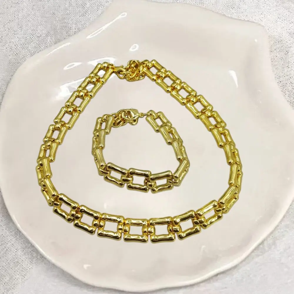 

2026 Spring Versatile Hot Selling Gold Silver Square Chain Bracelet Necklace Jewelry Two Piece Surprise Gift Set