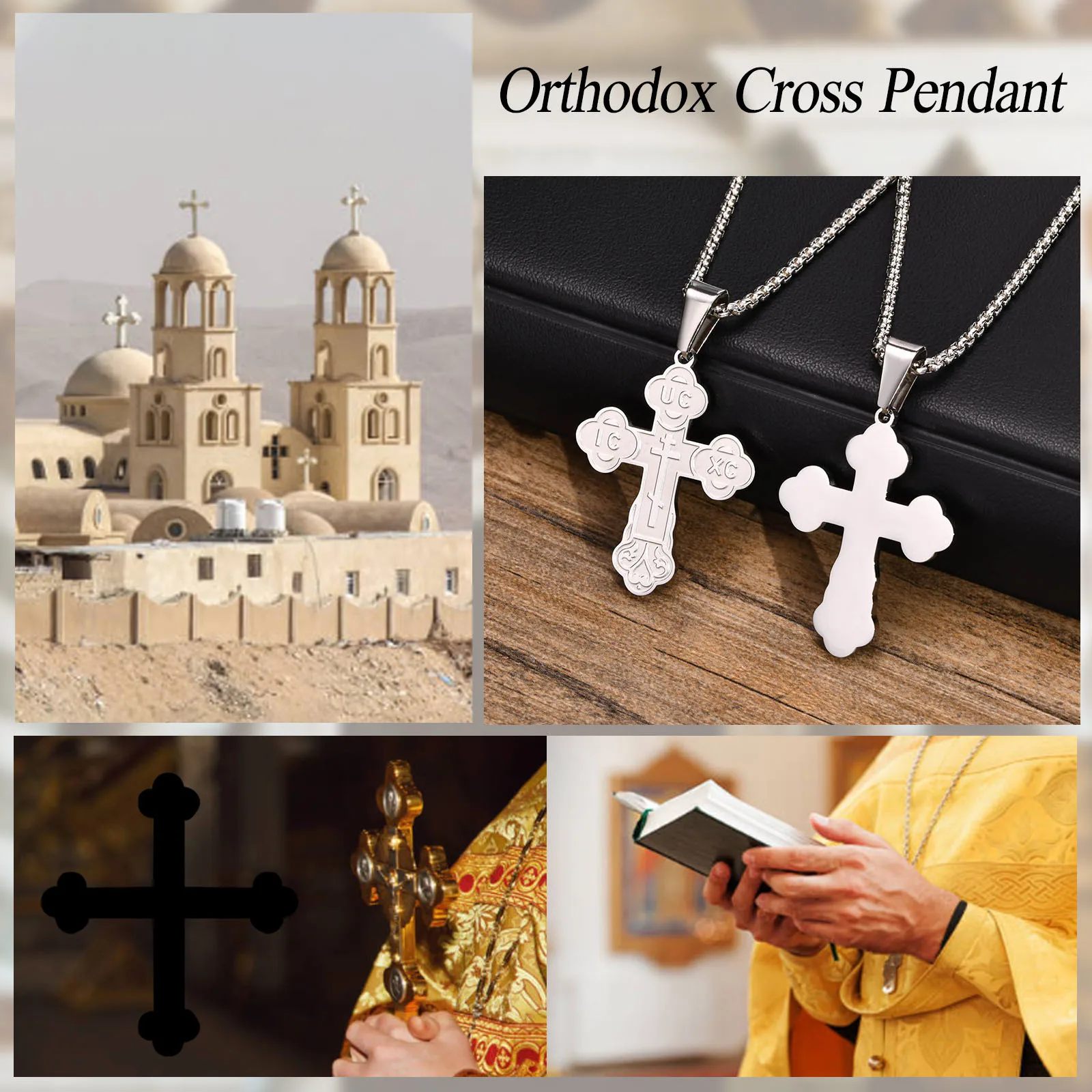 Orthodox Crucifix Cross Necklaces for Men Jewelry, Russian Eastern St. Nicholas Pendant Religious Prayer Gifts