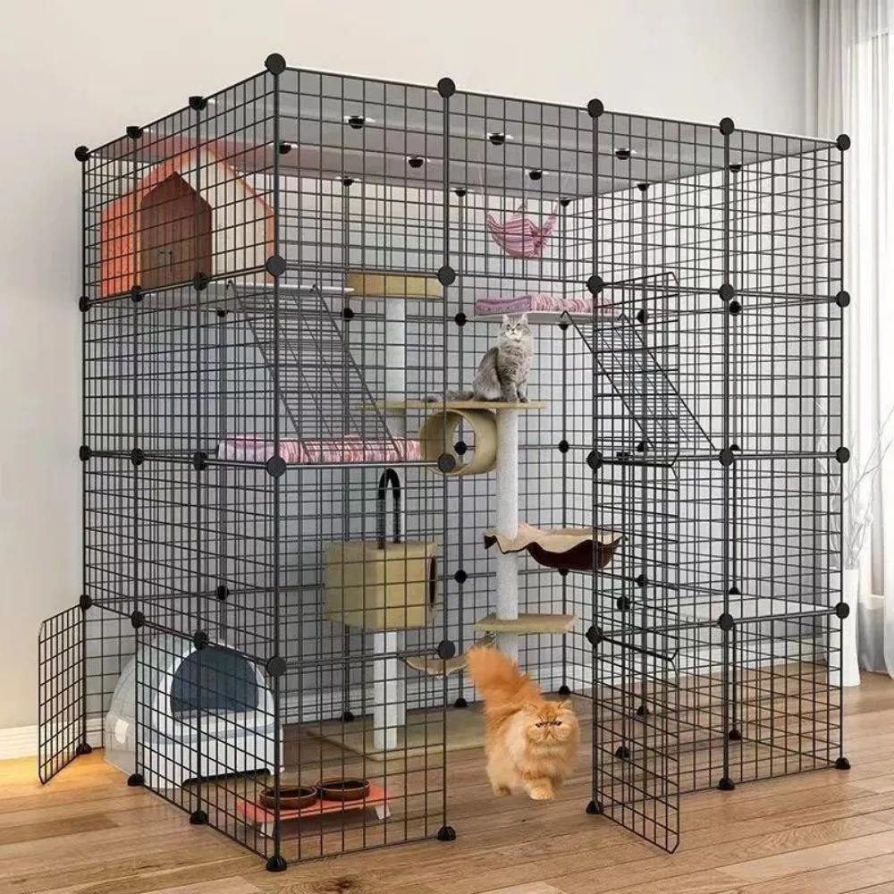 Portable DIY Pet Cat Cage Folding Detachable Wire Mesh Fence Multi Door Window Indoor Outdoor Large House Large Cat House Villa