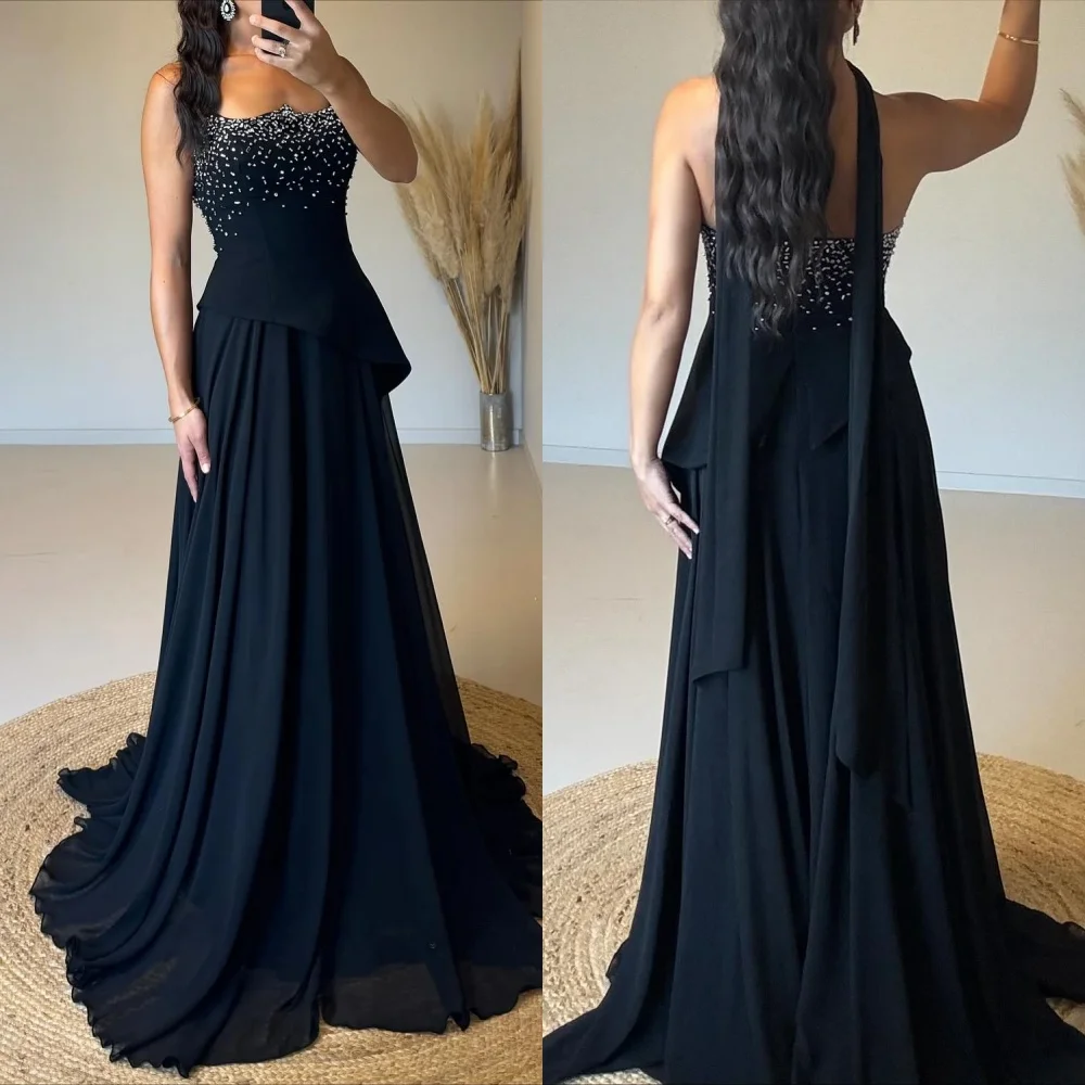 

Customized Sexy Sparkle Chiffon Pleat Rhinestone A-line Strapless Long Dresses Bespoke Occasion Dresses Sizes Available Formal