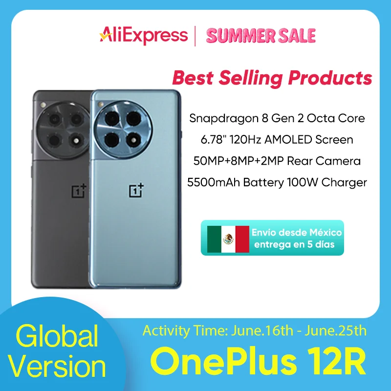 2024 New OnePlus 12R 5G Global Version 16GB 256GB Snapdragon 8 Gen 2 6.78'' 120Hz AMOLED Display 100W SUPERVOOC 5500mAh Battery