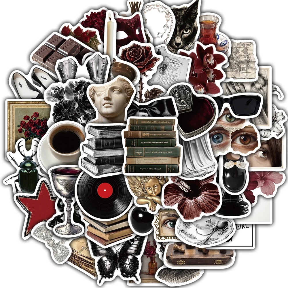 50PCS Dark Academy Style Sticker Luggage Stationery Pack Positive Waterproof Scrapbooking Water Bottle Laptop Phone Stickers