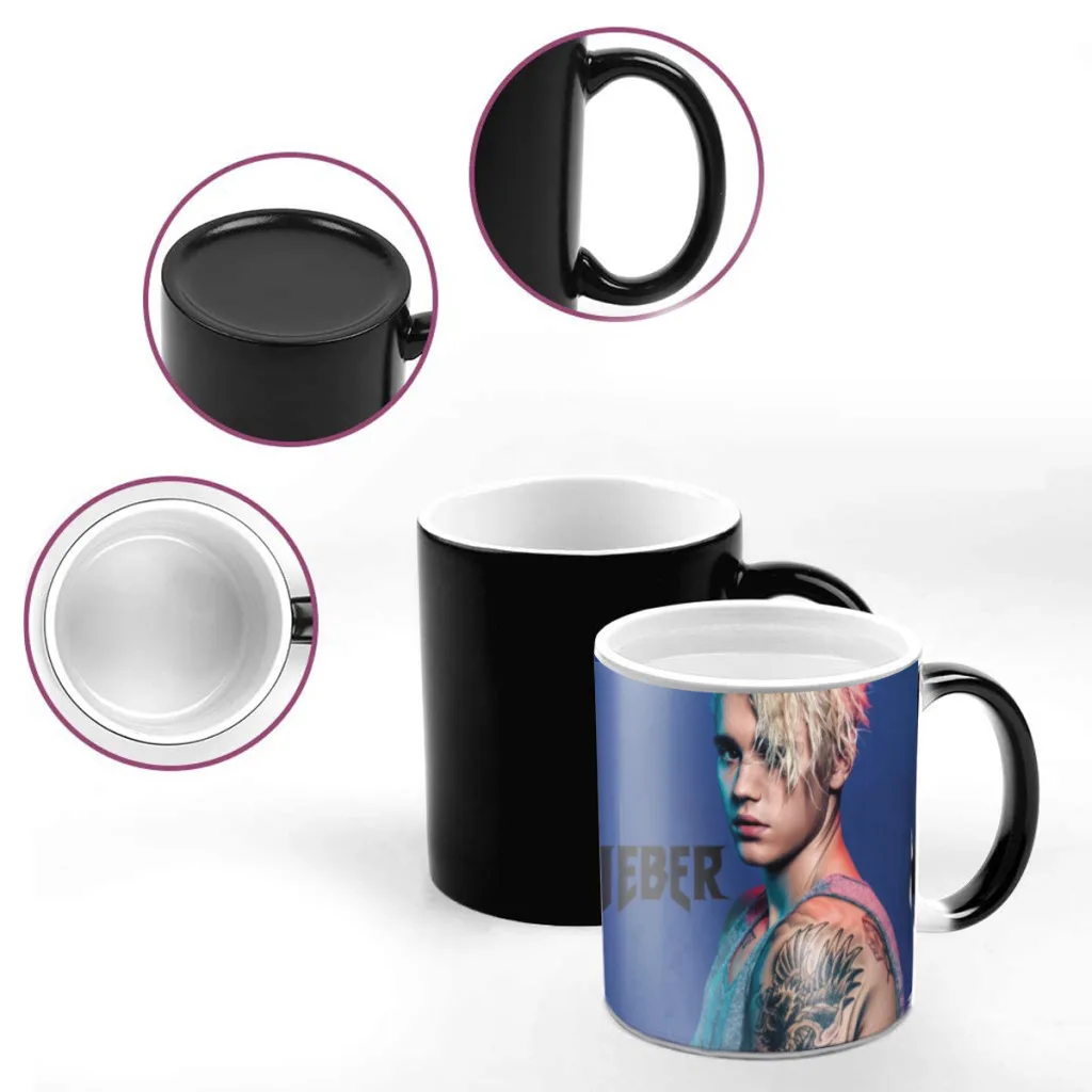 Justin-Bieber-Coffee Cup Creative Color Changing Ceramic Magic Tea Milk Coffee Mug Funny Gif