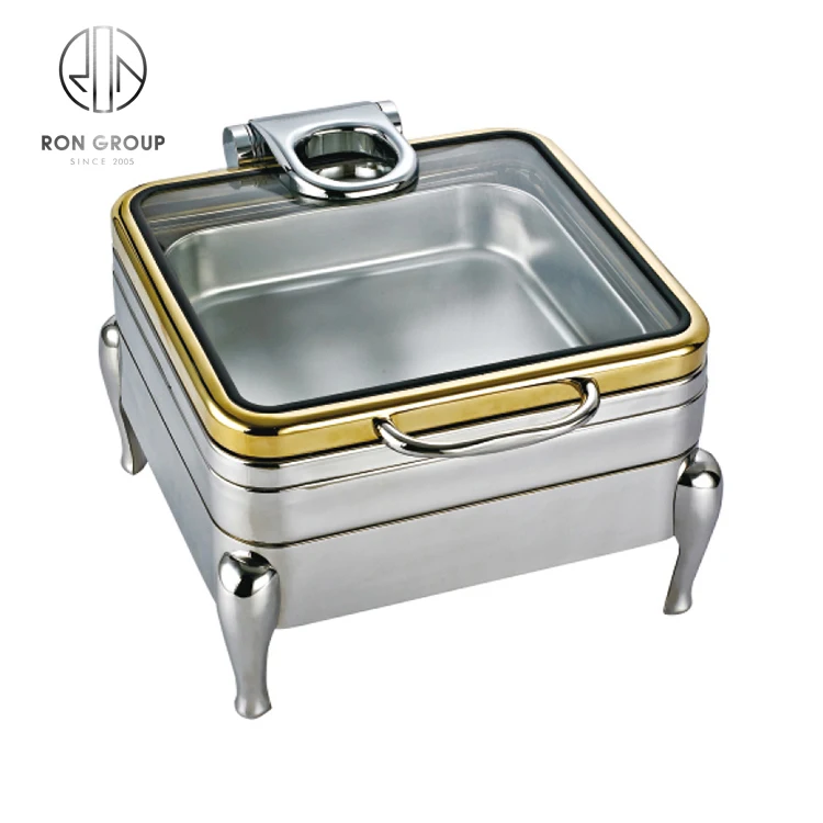 Wholesale 304 Stainless Steel Electric Chafing Dish with Glass Lid Square Buffet Food Warmer Stove for Restaurant Hotel Serving