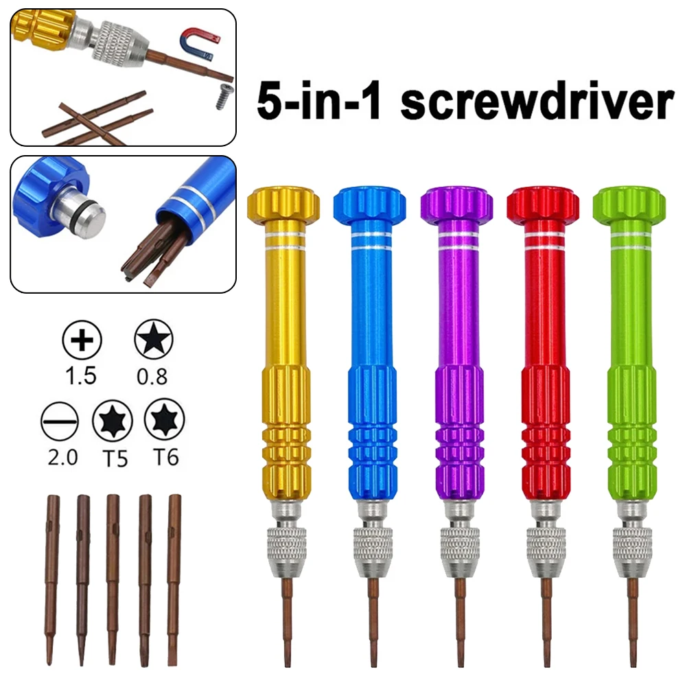 With Handle Screwdriver Precision Screwdriver Repair Watch Phone 5 In 1 Aluminum Alloy Screwdriver Repair Hand Tools