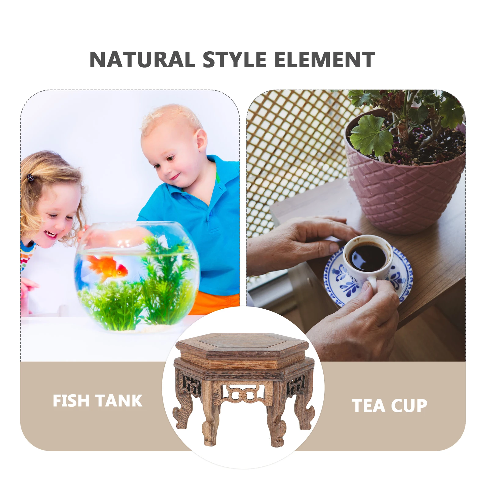 

1Pcs Wooden Six Corner Base Flower Pot Display Stand Tea Pot Holder Rustic Decorative