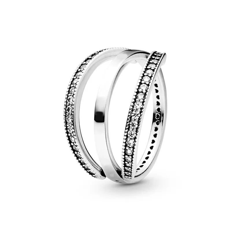 925 Silver Ring Crossover Pavé Triple Band Ring Sparkling Triple Band Ring For Women Engagement  Jewelry Anniversary Gift