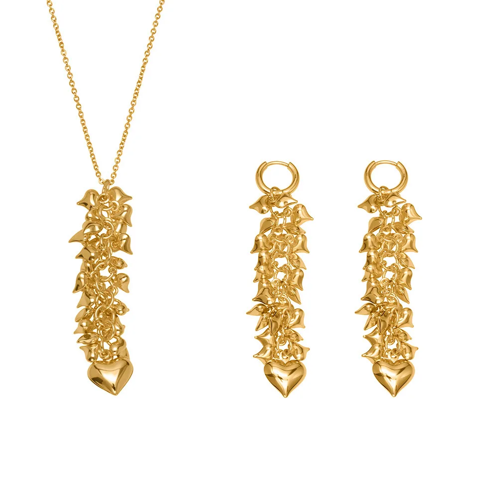 Ars 18k مطلية بالذهب الفولاذ المقاوم للصدأ متعدد القلب سحر قلادة مطابقة استرخى أقراط المرأة شرابة القلائد طقم أقراط