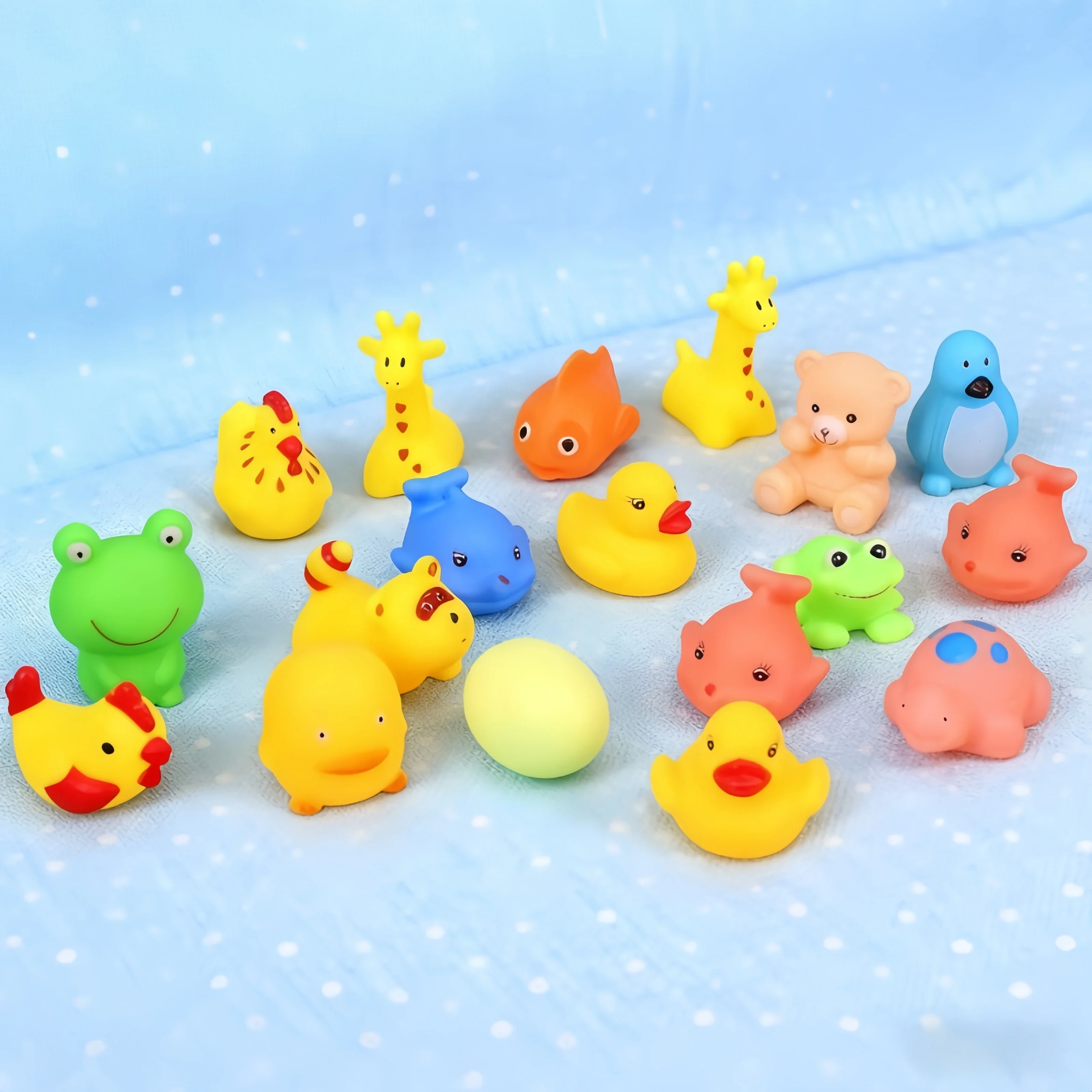 13pcs Cartoon Kids Bathing Toys Cute Animals Swimming Water Toys Soft Rubber Float Squeeze Sound Kids Wash Play Funny Toys Gifts