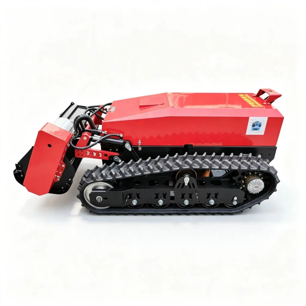 Rubber Tracked Remote Control Flail Lawn Mower Electric Cordless Zero Turn Self Propelled Grass Cutters for Farm Orchards Use