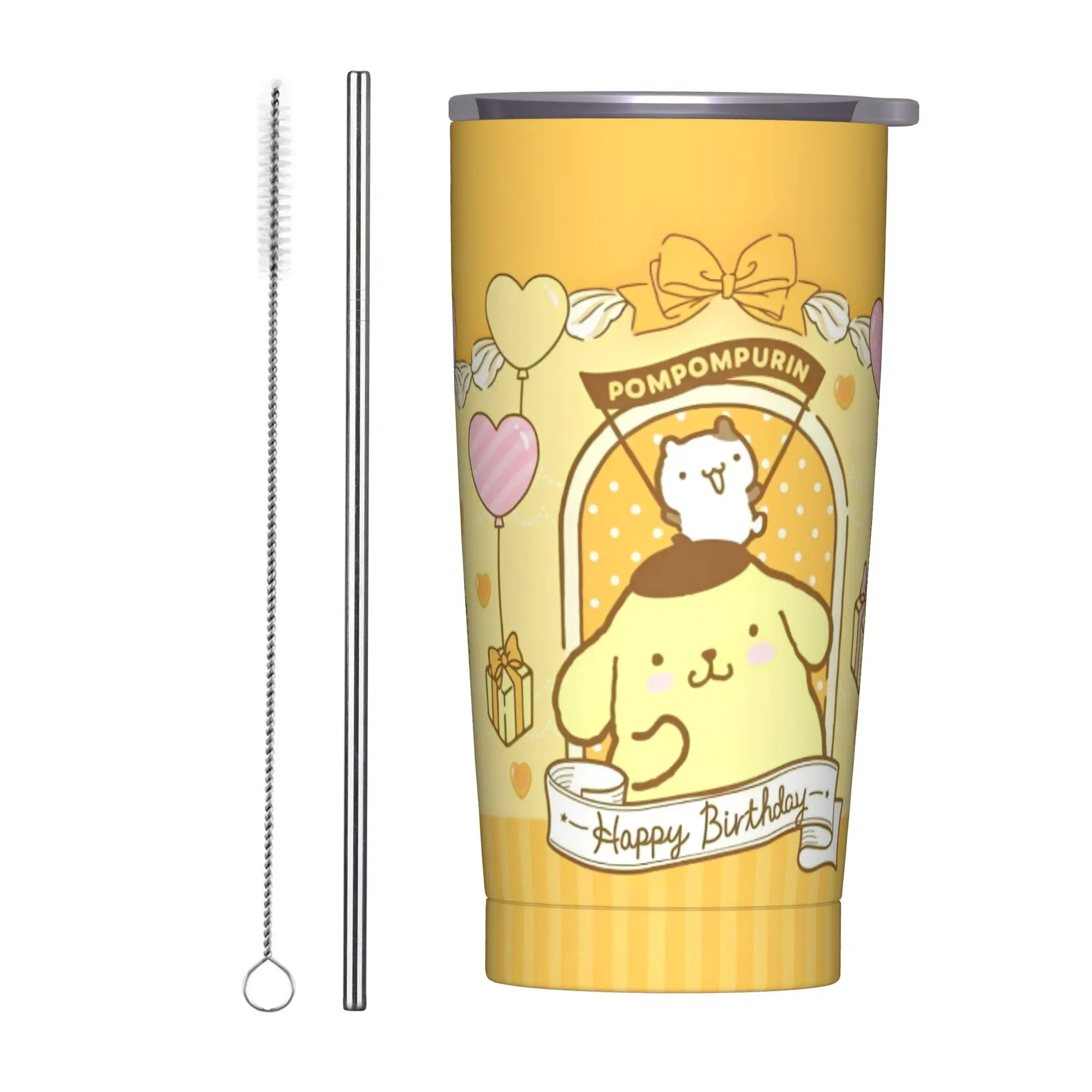 

Happy Birthdany Pom Pom Purin Tumbler Vacuum Insulated Coffee Cups Vacuum Flask Car Mug Hot Cold Drink, 20oz