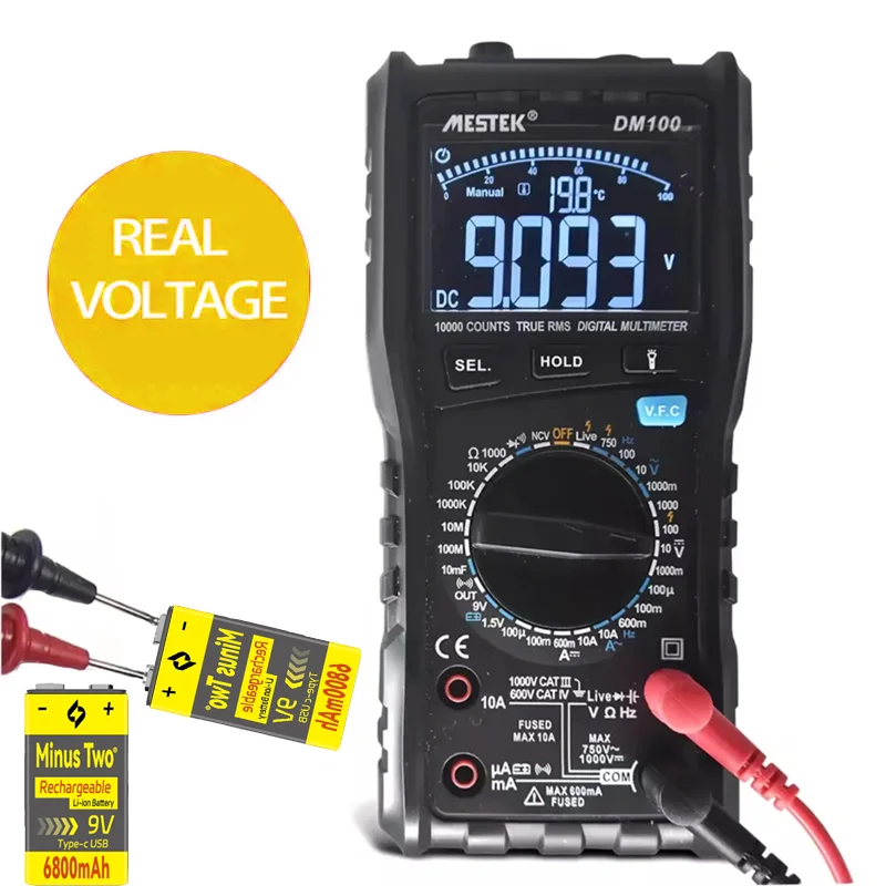 9V 6800mAh Rechargeable Battery with Charger Suitable for Multimeter, Smoke Alarm, Metal Detector, Microphone, Massager, Toy