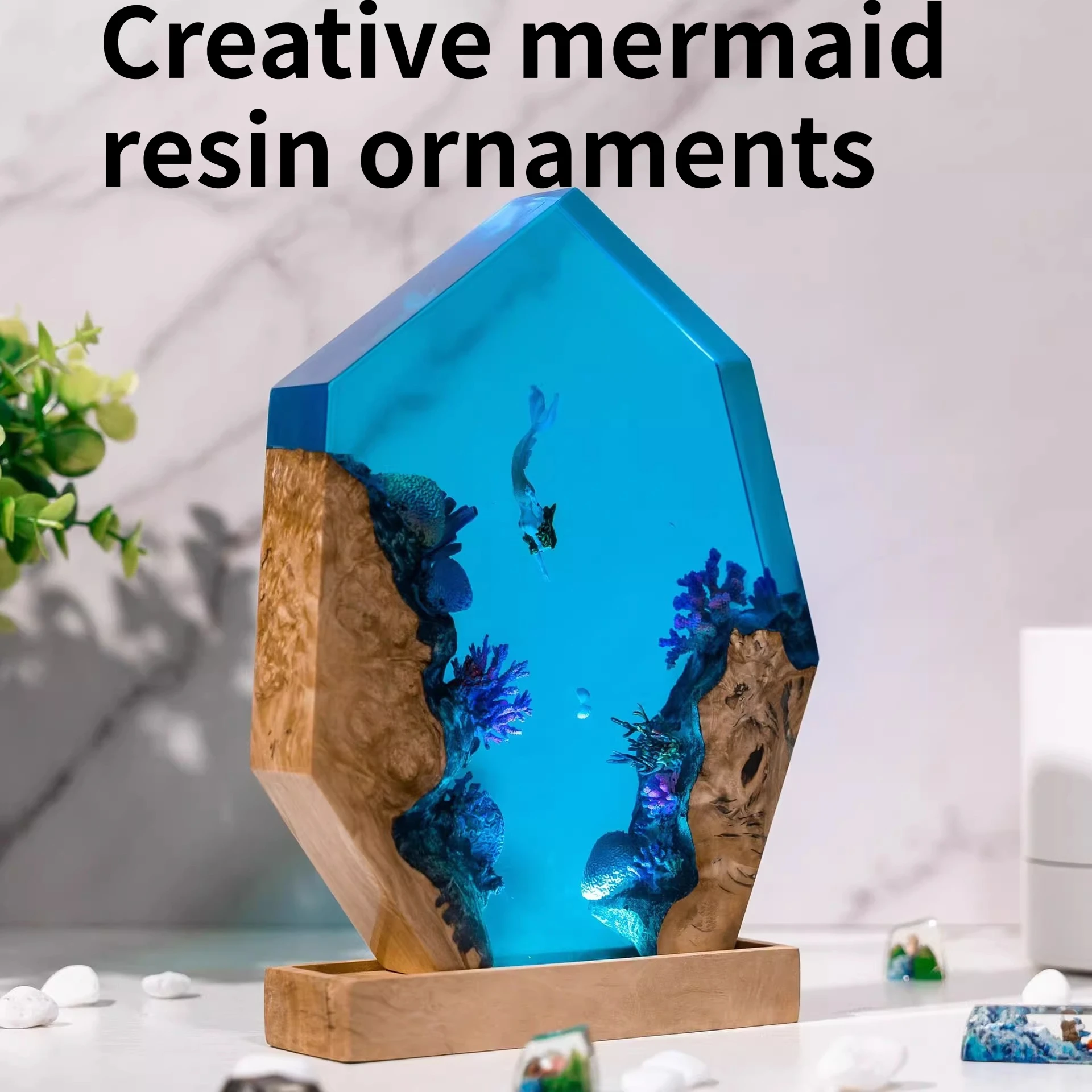 NEW Creative Mermaid Ocean Art Decoration Gift Solid Wood Resin Nightlight Home Bedroom Desktop Decoration