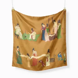53CM Twill Silk Scarf Woman Practicing Painting Square Scarves Wraps Bandana Small Hijab Silk Foulards Tie Headband Neckerchief