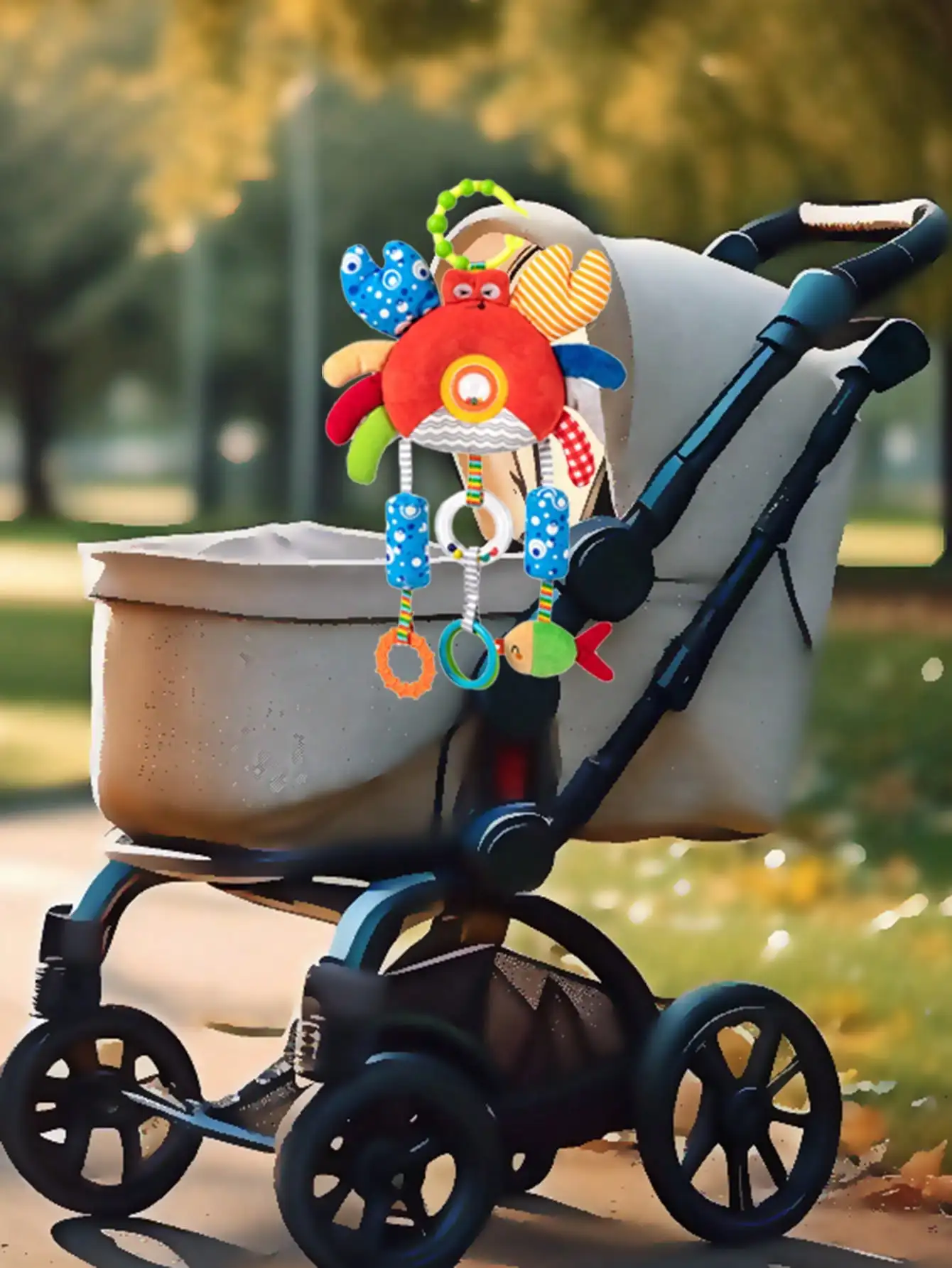 รถเข็นเด็กรูปสัตว์แบบมีคลื่นหมุนได้พร้อมอุปกรณ์เสริมสำหรับติดในรถยนต์พร้อมกับกระดาษริงกระดิ่งลมแก้วกาวเพื่อความปลอดภัยสำหรับทันตกรรม