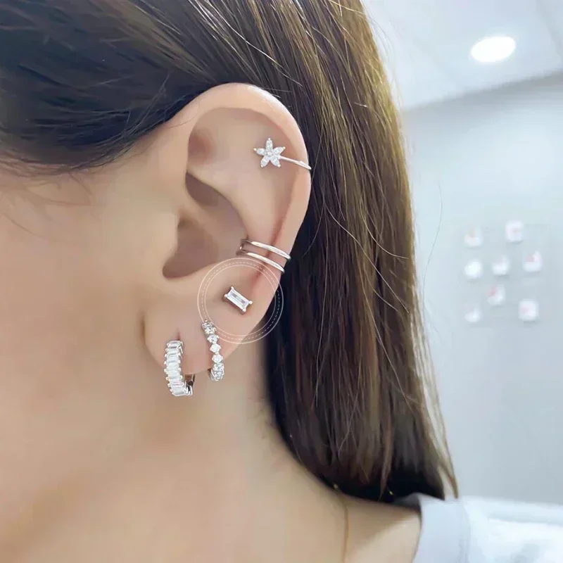 925 Sterling Silver Ear Needle Fashion Hoop Earrings White Crystal Luxury Women\'s Silver Earrings Wedding Women\'s Jewelry Gift