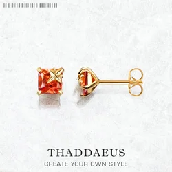 Ear Studs Orange Stone With Star,Europe Style Fine Jewerly For Women,2022 Summer Romantic Gift In 925 Sterling Silver