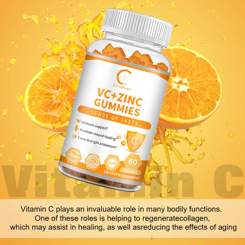 Compound Vitamin C+Zinc Gummies Immune System Support & Skin Health & Antioxidant Vitamin C Dietary Supplement