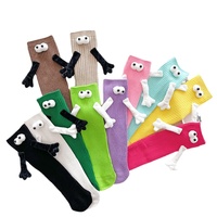 1 Pair Fashion Kids Paired Funny Cute Doll White Socks Woman Kawaii Medium Tube Hose Magnetic Socks With Hands Black White Color