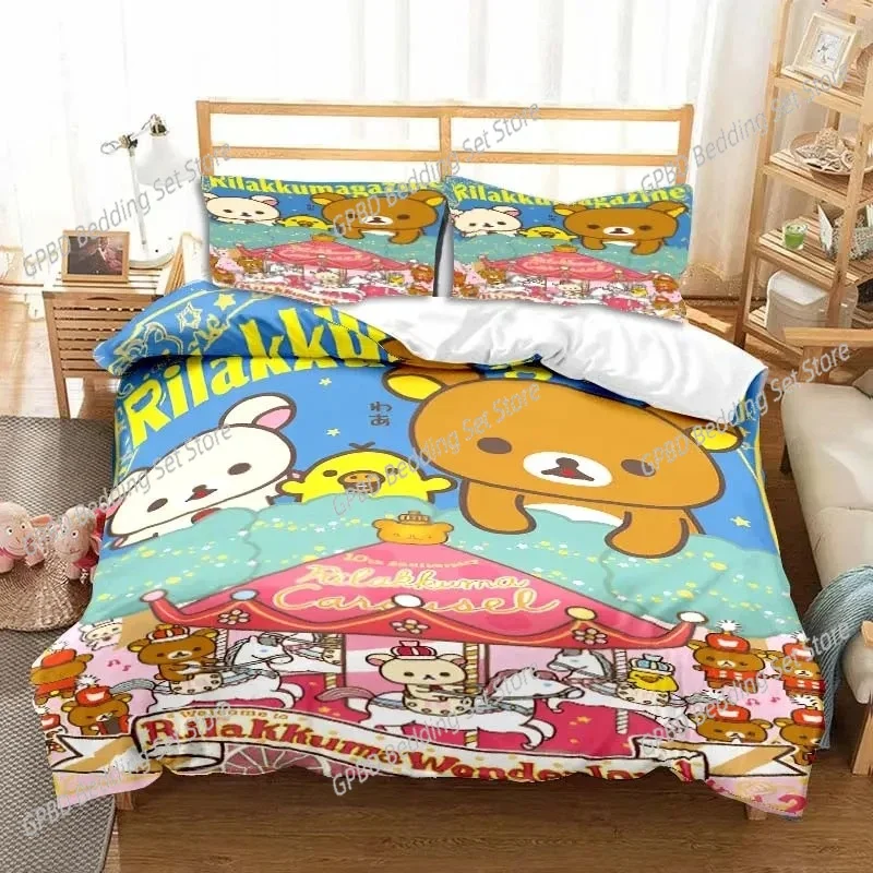 Cartoon Rilakkuma Bear Comfortable Duvet Quilt Cover Pillowcase Bedding Set Children Bedroom Decoration Home Textile