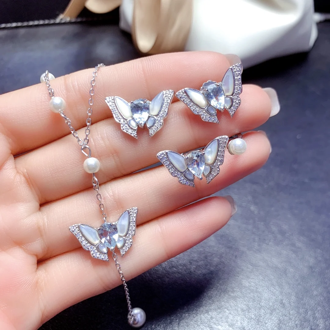 Seckill Sterling Silver 925 Simple Natural Marine Treasure Set Jewelry free shipping women's jewelry wholesale elegant gift