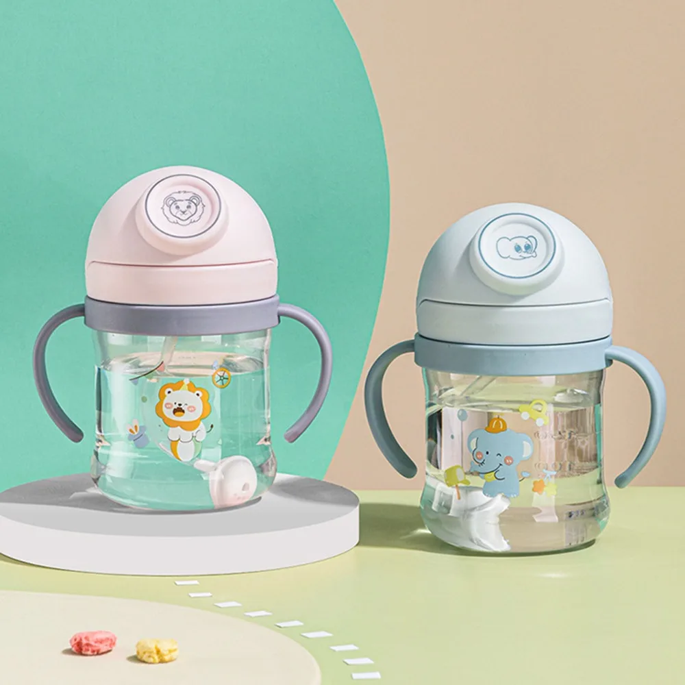 

Многоразовая детская тренировочная чашка с милыми мультяшными животными, детская чашка-непроливайка, уплотнение против утечки, бутылочка для воды с двойной ручкой для младенцев