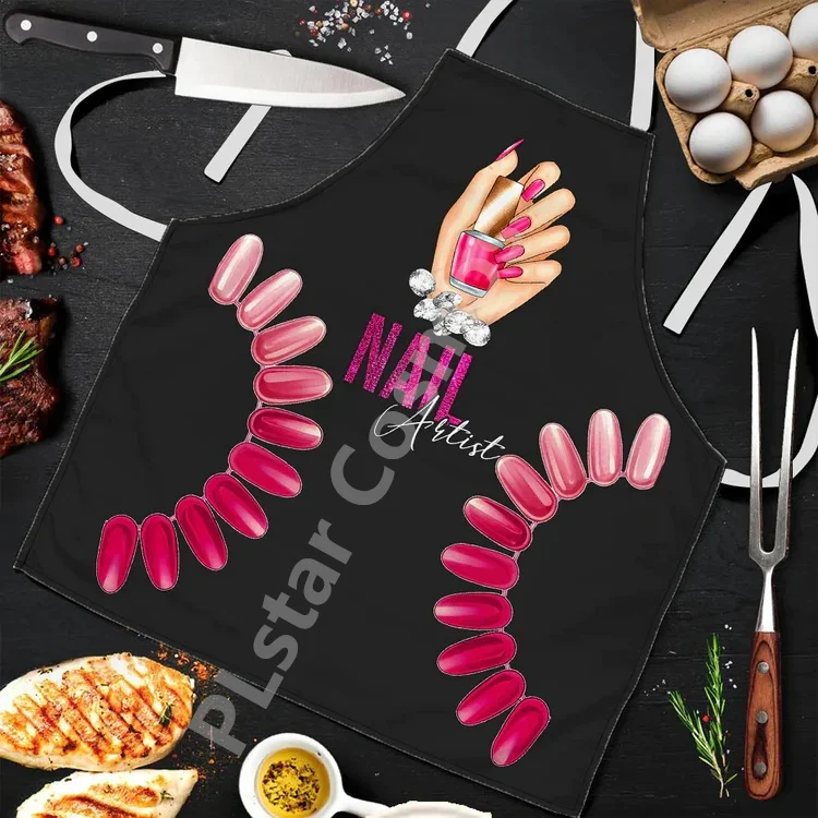 Nail Hustler Apron Custom Nail Salon Uniform Manicurist Gift 3D Apron Personalized Name 3D All Over Printed Apron