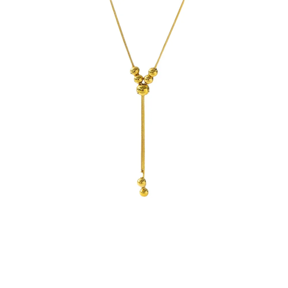 Edelstahl-Halskette mit ausziehbaren runden Perlen und hochwertiger Quaste, verstellbare lange Pulloverkette, Nischen-Accessoire mit Eleganz, Geschenk – Detail 7