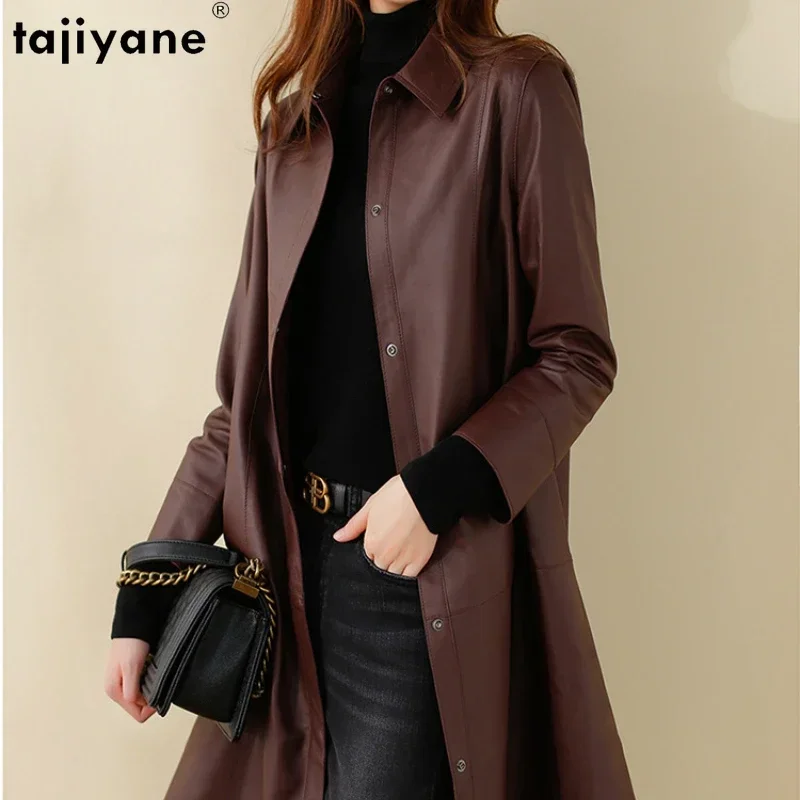 Tajiyane Genuine Leather Jacket Women Trench Coat Autumn Leather Coat Women\'s Elegent Sheepskin Long Coat for Women Windbreaker