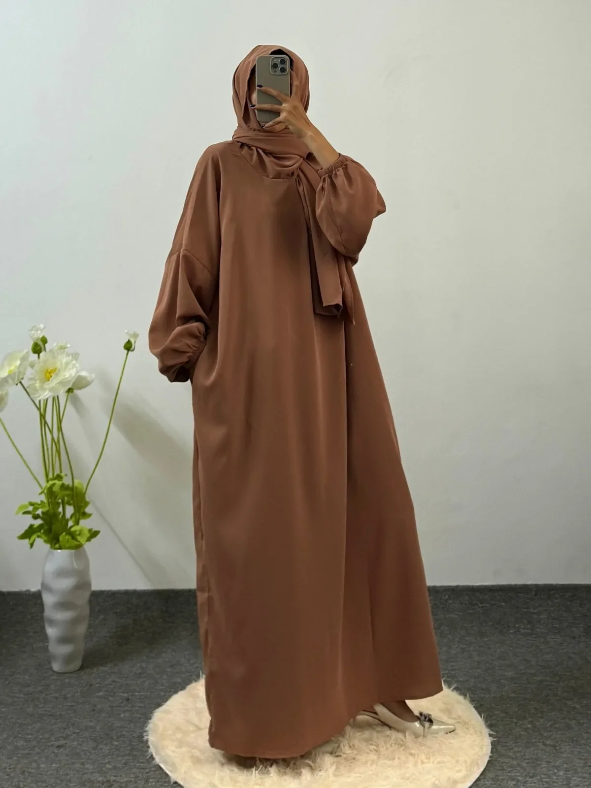 Ramadan Modesty Prayer Dress Women Jilbabs Kaftan Muslim Abayas Dubai Robe Hijab Smocking Sleeve Dresses Islamic Clothing