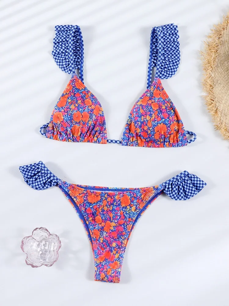 

Сексуальный купальник ZRTAK с рюшами и микро-стрингами, пляжный комплект из двух частей, бикини с бандажными элементами для женщин