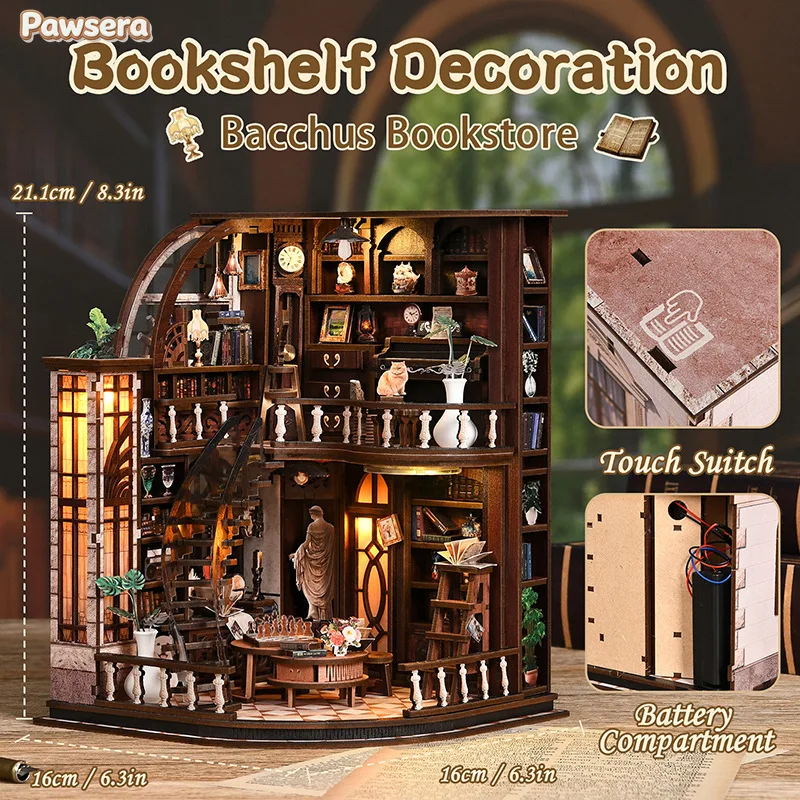 

Набор для сборки миниатюрных фигурок из дерева в стиле ретро Pawsera: книжный магазин Бакхус, украшение для дома и рабочего стола, подарок ручной работы для взрослых