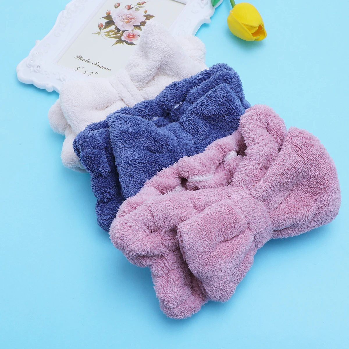 

3 pcs Coral Fleece Bow Tie Headband For Women Soft Elastic Hair Wrap Makeup Shower Sports Sweat Absorbing Fashion
