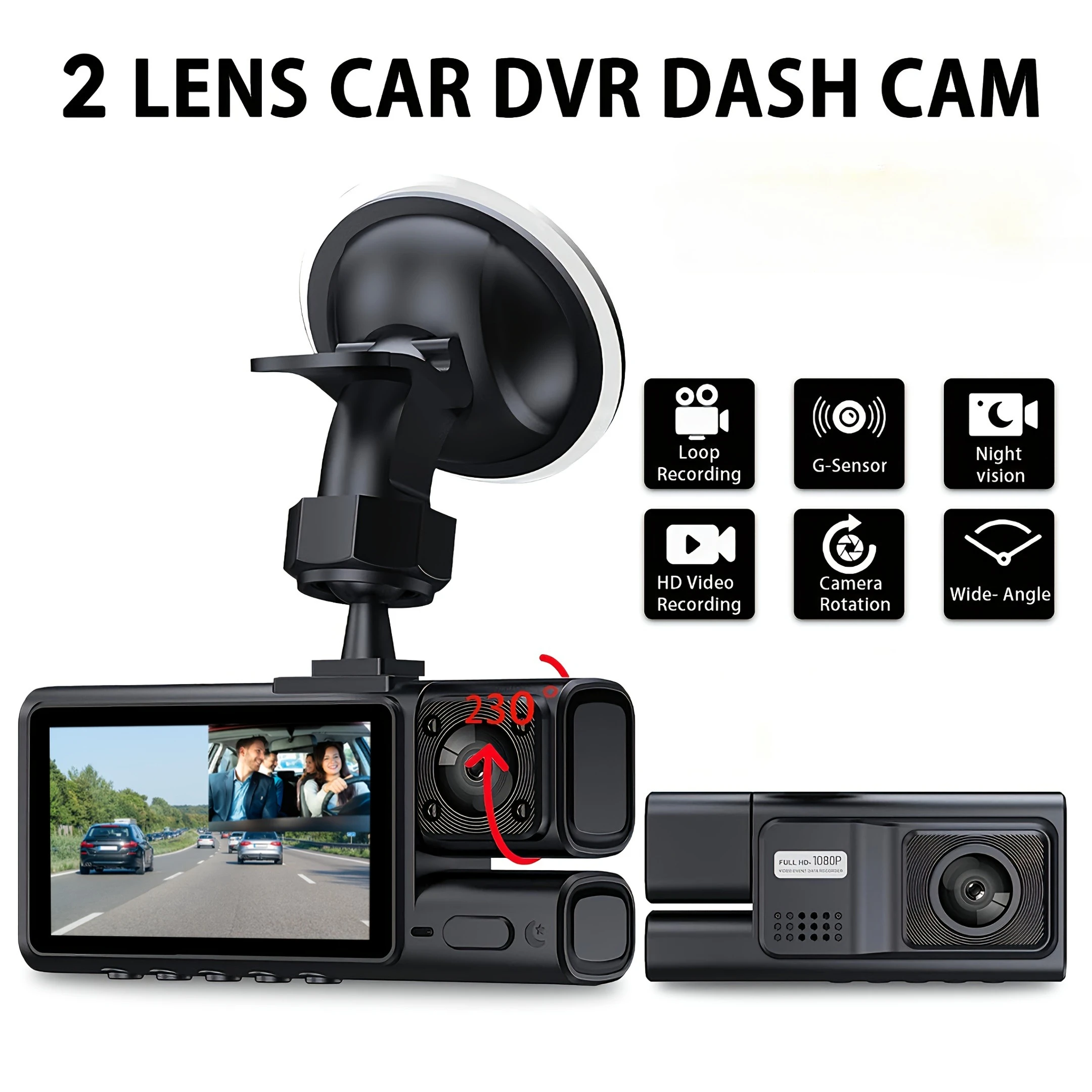 

1080P Car Dash Camera with Wide Angle, IR Night Vision, G-Sensor, Loop Recording, Motion Detection, 12-24V Car Plug, 30fps Frame