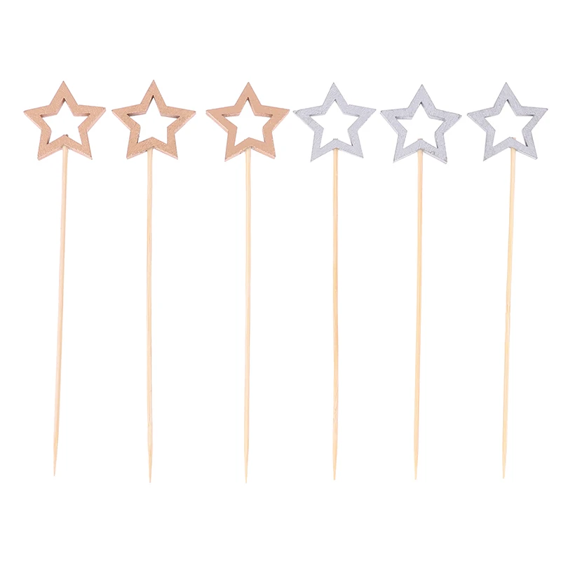 50/100Pcs Star Disposable Bamboo Skewers Food Cocktail Picks Buffet Fruit Cupcake Fork Sticks Party Table Decoration Supplies