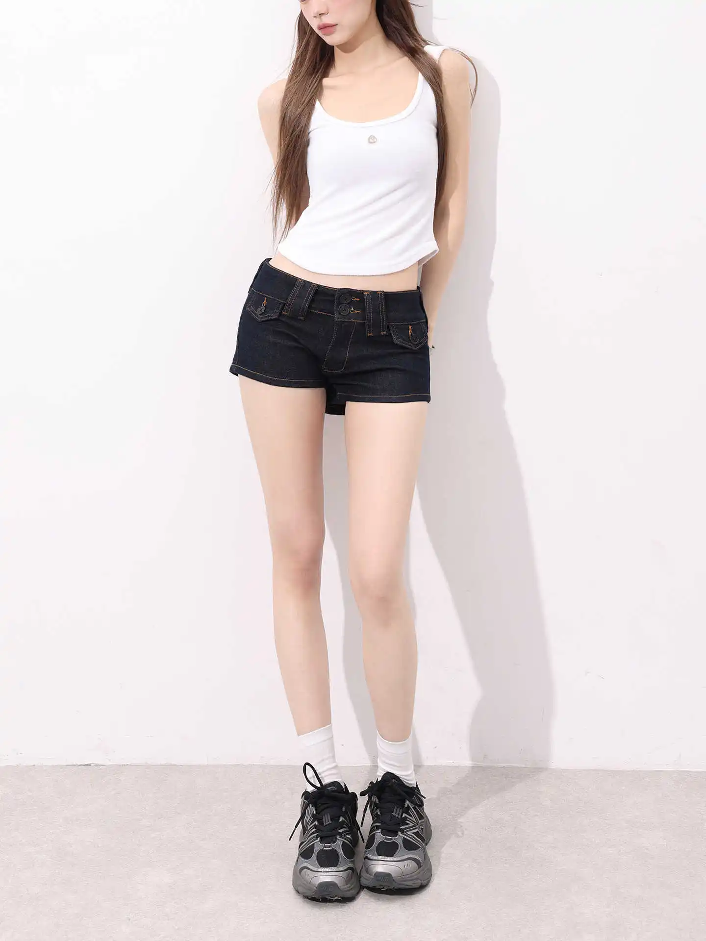 Summer Women American Retro Low Rise Jean Shorts Kpop Y2K 2000s Harajuku Denim Hot Pants Design Japanese High Street Grunge New view 2