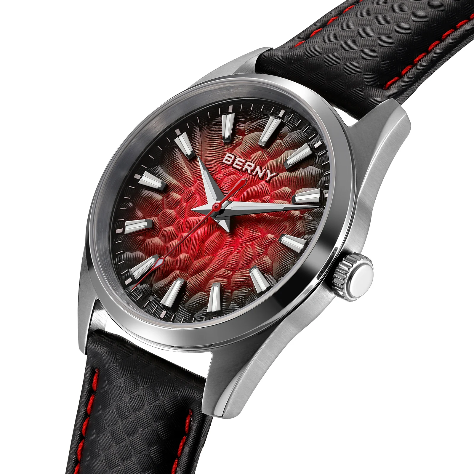 Relojes BERNY para hombre, reloj de pulsera luminoso de cuarzo con zafiro de 10ATM para hombre, reloj de pulsera clásico y elegante con correa de cuero para negocios