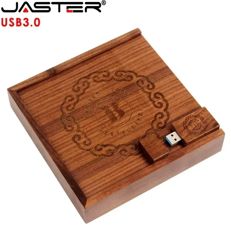 JASTER-memoria USB 3,0 para álbum de fotos, Pendrive con caja de madera, 4GB, 8GB, 16GB, 32GB, 64GB, 128GB, fotografía, boda, 1 unidad, logotipo personalizado gratis