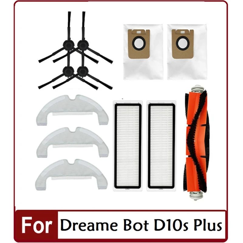 AC39-12PCS أجزاء قابلة للاستبدال ل Dreame D10S Plus / RLS6AD جهاز آلي لتنظيف الأتربة فرش جانبية رئيسية تصفية ممسحة القماش أكياس الغبار