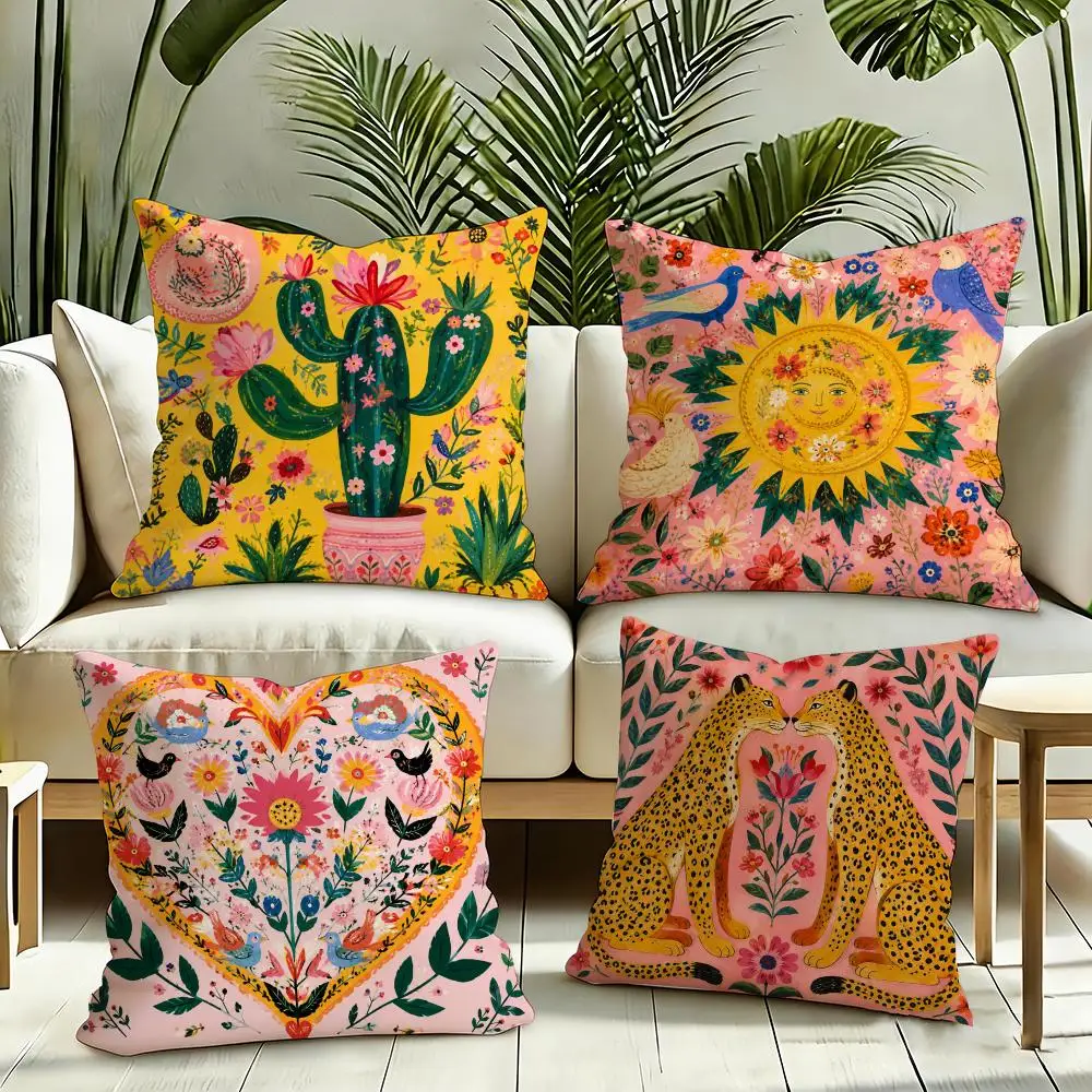 Vibrant Folk Garden Cushion Cover Silky Short Plush Invisible Zipper Dustproof Sofa Pillow Case for Home Decor