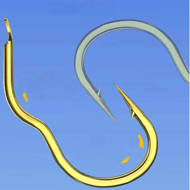 100pcs High Carbon Steel Gold Sleeve Hooks Sharp Barbed Flat Forged Automatic Flip Fishing Hooks Carp Crucian Fishing Tackle