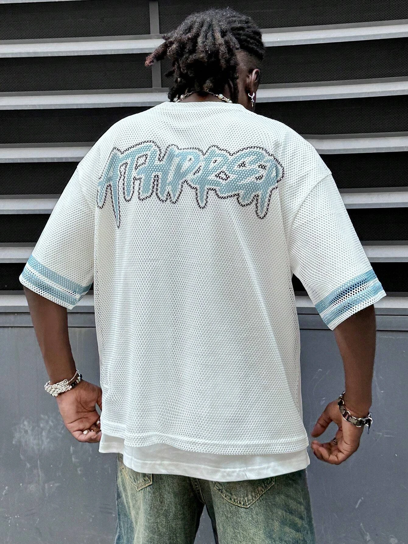 تي شيرت جيرسي بأكمام قصيرة شبكي مطبوع عليه حروف كتف منسدلة فضفاضة للرجال من AXEPEAK، مضحك، هدية لصديقك، للخروج #2